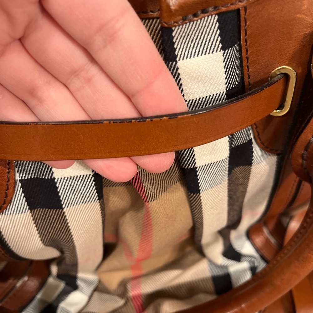 Burberry Bridle Whipstitch Convertible Tote House Check Canvas Medium - Picture 13 of 13